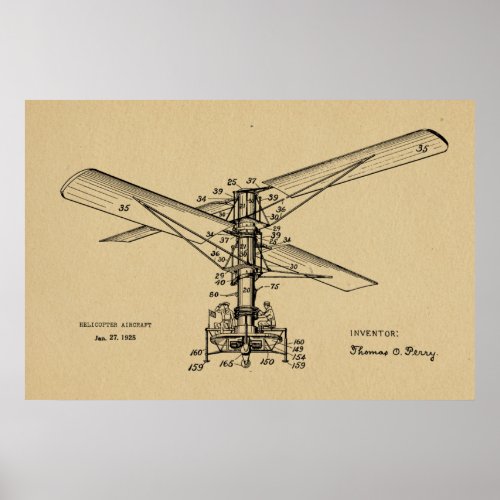 1925 Helicopter Aircraft Vintage Patent Drawing Poster