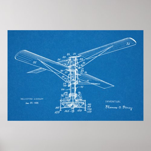 1925 Helicopter Flying Machine Patent Art Drawing Poster