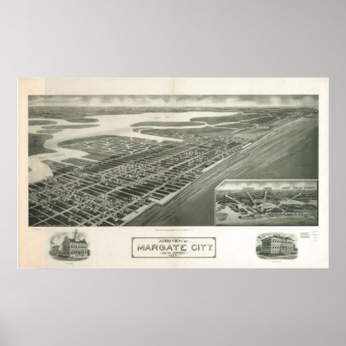 1925 Margate City NJ Birds Eye View Panoramic Map Poster