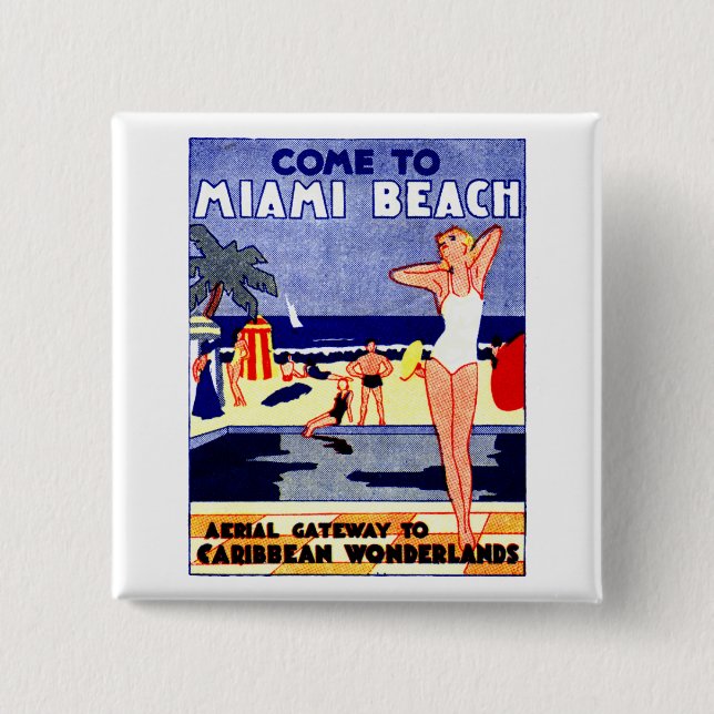 1925 Miami Beach Travel Poster Button (Front)