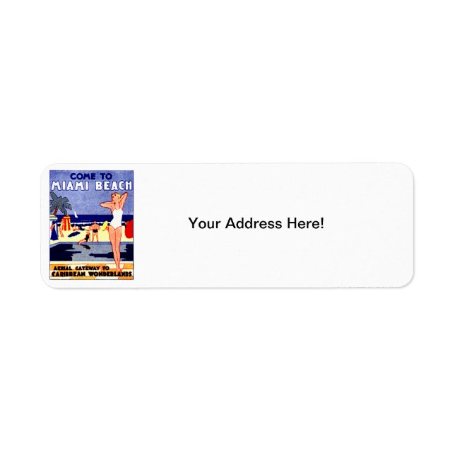 1925 Miami Beach Travel Poster Label (Front)