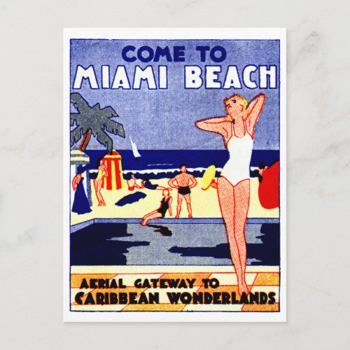 1925 Miami Beach Travel Poster Postcard