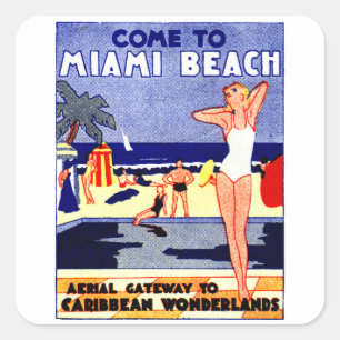 1925 Miami Beach Travel Poster Square Sticker
