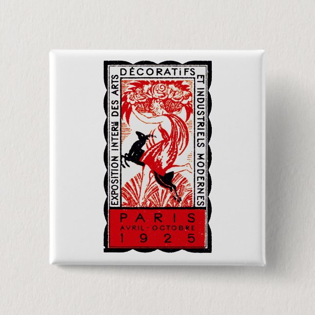 1925 Paris Art Deco Poster Pinback Button (Front)