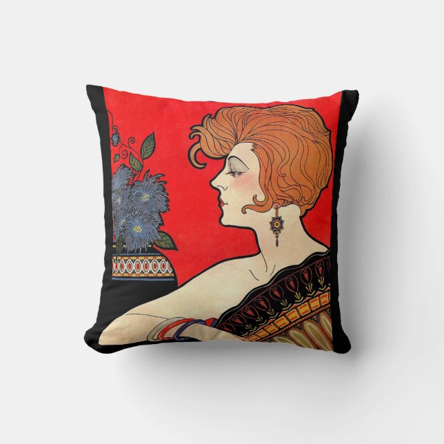 1925 woman print throw pillow (Front)