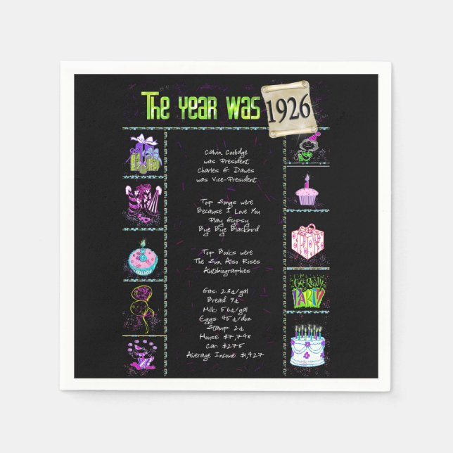 1926 Birth Year Trivia Napkins (Front)