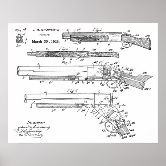 1926 Browning Shotgun Patent Art Drawing Print | Zazzle.com