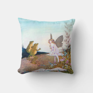 1926 Frogs and Fairy Throw Pillow