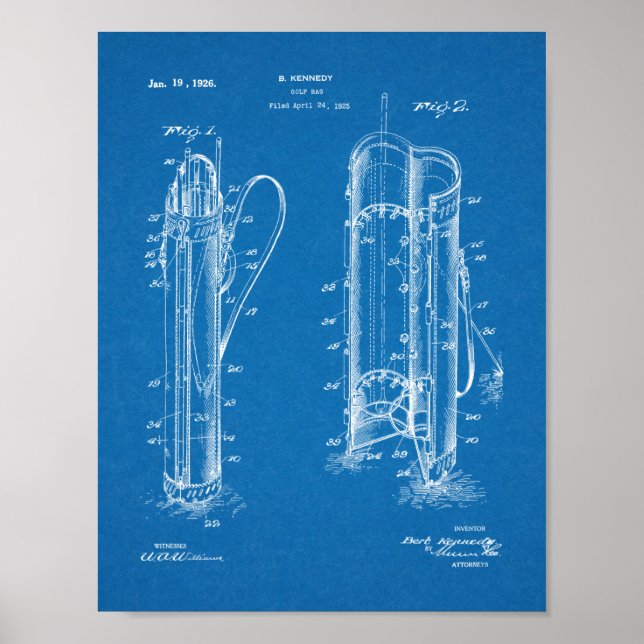 1926 Golf Club Caddy Bag Design Patent Art Print (Front)