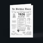 1926 The Year You Were Born Birthday Card<br><div class="desc">Enter a time capsule with our mesmerizing 1926 birthday card, brimming with historical facts, significant events, and captivating narratives from the past. Tailored for your loved one's special day, this unique journey through 1926 promises to make their birthday truly unforgettable. Overflowing with fascinating tidbits and historical snapshots, our birthday card...</div>