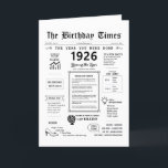 1926 The Year You Were Born Birthday Card<br><div class="desc">Enter a time capsule with our mesmerizing 1926 birthday card, brimming with historical facts, significant events, and captivating narratives from the past. Tailored for your loved one's special day, this unique journey through 1926 promises to make their birthday truly unforgettable. Overflowing with fascinating tidbits and historical snapshots, our birthday card...</div>