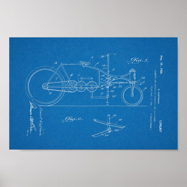 1926 Vintage Bicycle Patent Blueprint Art Print (Front)