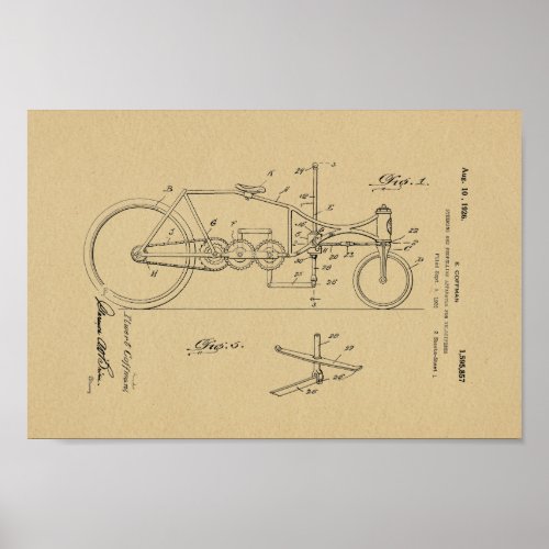 1926 Vintage Bicycle Velocipede Patent Art Print