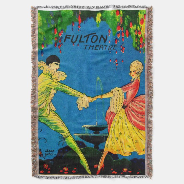 1927 Fulton Theatre program cover art Throw Blanket (Front Vertical)