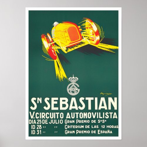 1927 San Sebastian Grand Prix vintage racing Poster
