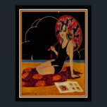 1928 Art Deco Girl on the Beach Poster<br><div class="desc">Vibrant,  roaring twenties,  Art Deco,  flapper on the beach. ca. 1928. Standard size 11x14 shown here. Also available in standard 16x20,  other custom sizes,  and on canvas.</div>
