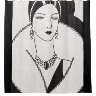 1928 art deco woman print shower curtain