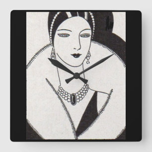 1928 art deco woman square wall clock