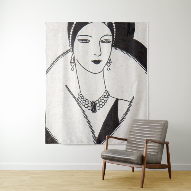 1928 art deco woman tapestry (In Situ)