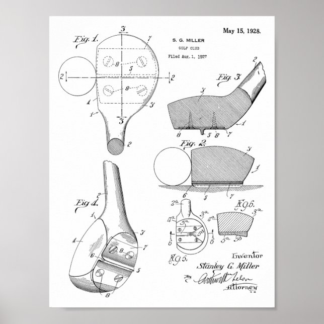1928 Golf Club Head Patent Art Drawing Print (Front)