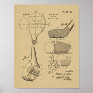 1928 Golf Club Head Patent Art Drawing Print