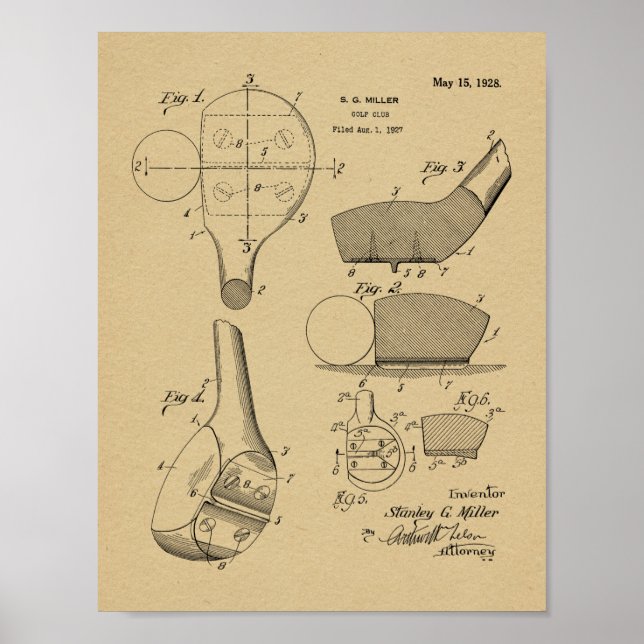1928 Golf Club Head Patent Art Drawing Print (Front)