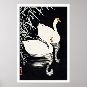 1928 Ohara Koson White Chinese Geese Swimming Poster