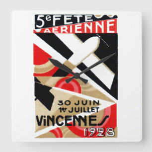 1928 Paris Air Show Square Wall Clock