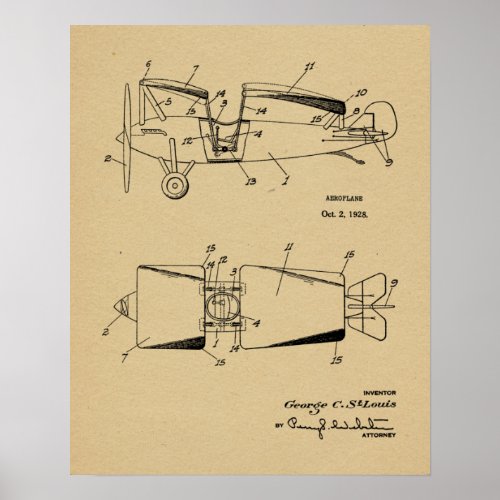 1928 Roadable Airplane Patent Art Drawing Print