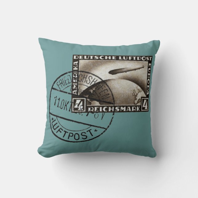 1928 Zeppelin Airmail Throw Pillow (Front)