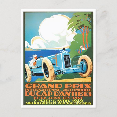 1929 Antibes Grand Prix vintage racing Postcard
