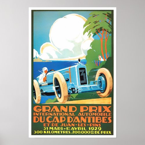 1929 Antibes Grand Prix vintage racing Poster