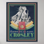 1929, Art Deco, Crosley Radio Ad Poster<br><div class="desc">1923,  Art Deco,  Advertisement for Crosley Radio by Luciano Mauzan. Available in other sizes and on canvas.</div>