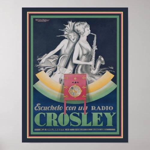1929 Art Deco Crosley Radio Ad Poster