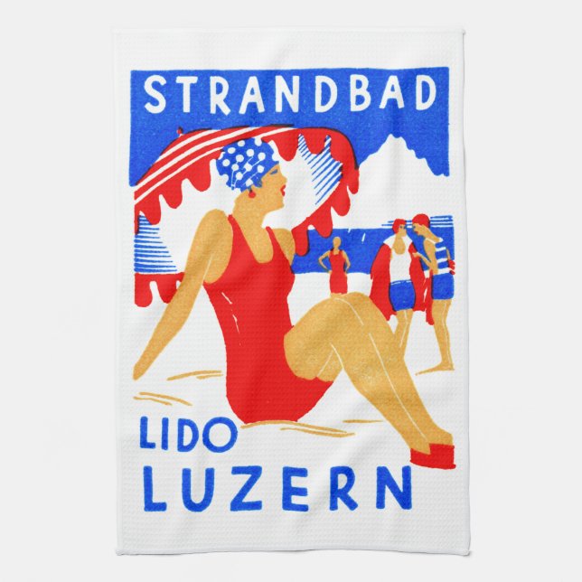1929 Art Deco Strandbad Lido Luzern Kitchen Towel (Vertical)