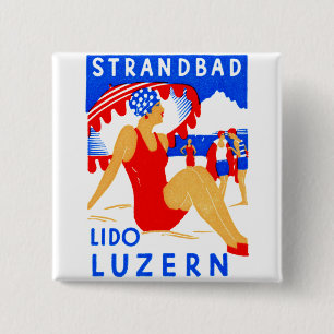 1929 Art Deco Strandbad Lido Luzern Pinback Button