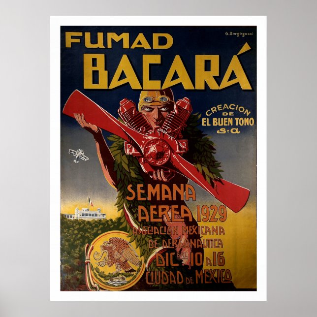 1929 Aviation Poster "Fumad Bacara" (Front)
