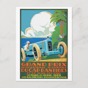 1929 Cap D'Antibes Grand Prix Racing Poster Postcard