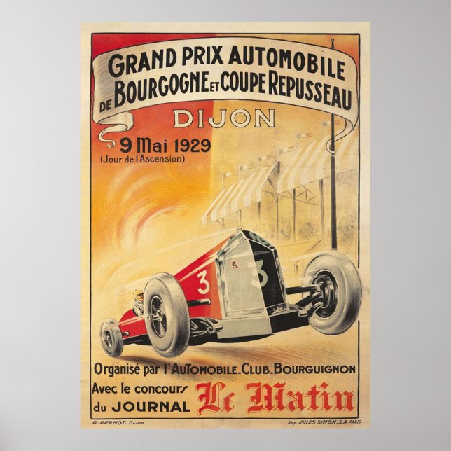 1929 Dijon Grand Prix Vintage Poster (Front)