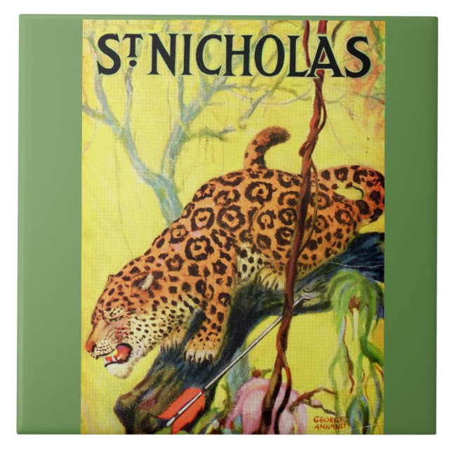 1929 St. Nicholas magazine cover leopard Ceramic Tile (Front)