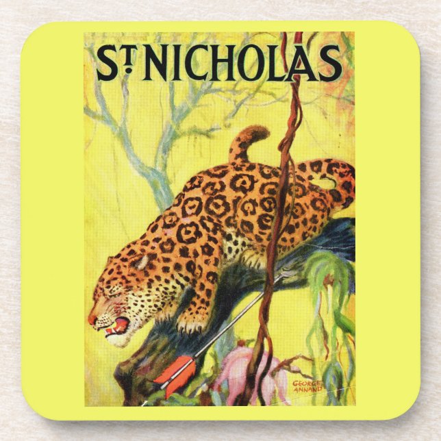 1929 St. Nicholas magazine cover leopard Coaster (Front)