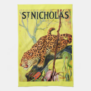 1929 St. Nicholas magazine cover leopard print Towel