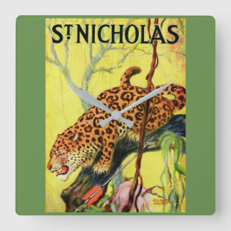 1929 St. Nicholas magazine cover leopard Square Wall Clock