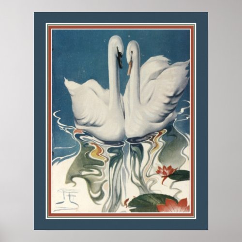 1929 Swans Art Deco Poster