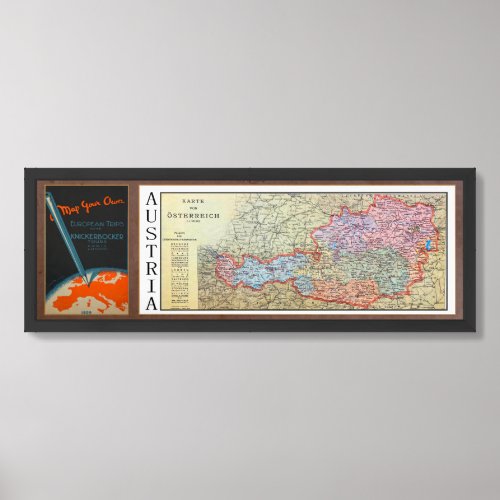 1929 TRAVEL GUIDEBOOK and AUSTRIA MAP Framed Art