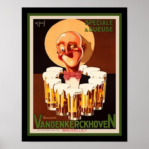 1930 Art Deco Belgian Beer Ad Poster