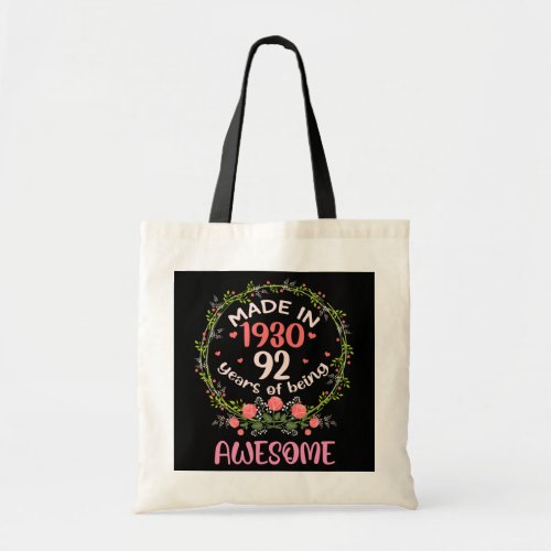 1930 Birthday 92nd Years Old Girl Double Digit  Tote Bag