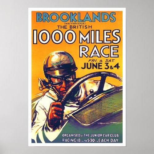 1930 Brooklands 1000 miles race vintage Poster