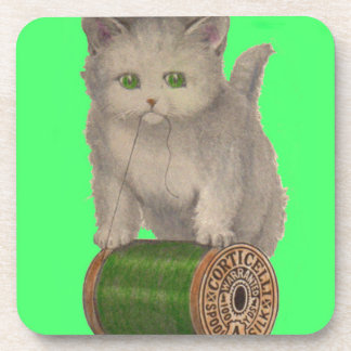 1930 Corticelli white kitten Coaster