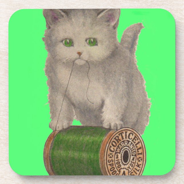 1930 Corticelli white kitten Coaster (Front)